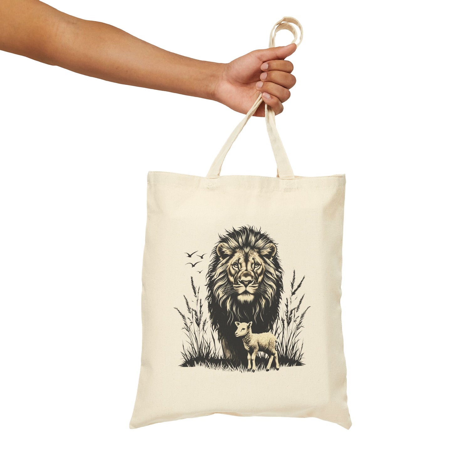 Lion and Lamb Canvas Tote Bag — Strength & Peace Eco-Friendly Tote