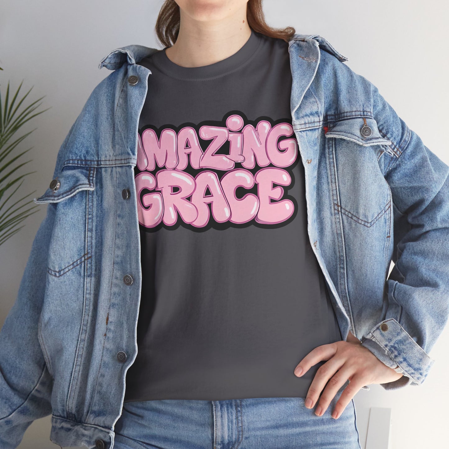 Amazing Grace T-Shirt — Pink Bubble Letter Christian Tee
