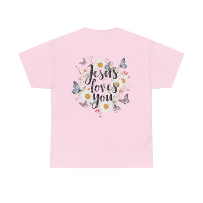 Christian T-Shirt — “Jesus Loves You” Floral Butterfly Tee