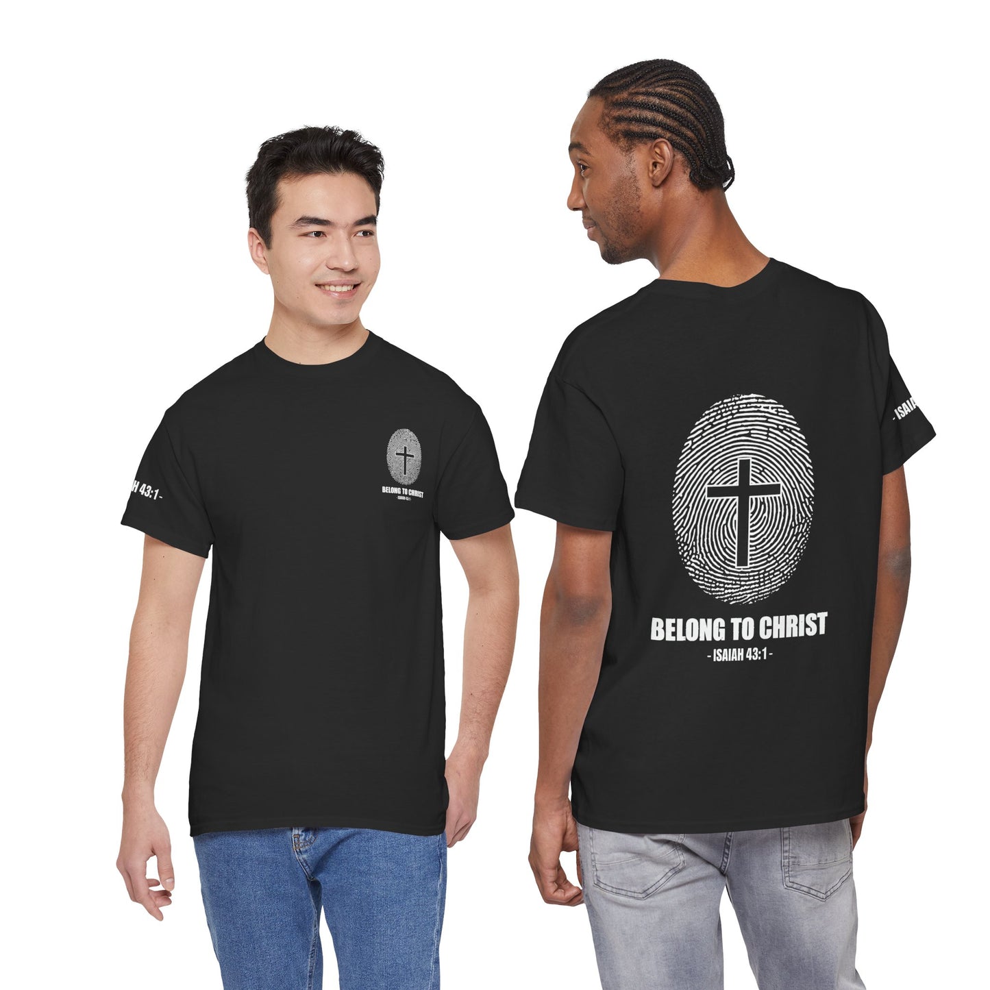 Belong to Christ T-Shirt — Christian Cross Fingerprint Tee (Isaiah 43:1)