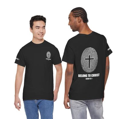 Belong to Christ T-Shirt — Christian Cross Fingerprint Tee (Isaiah 43:1)