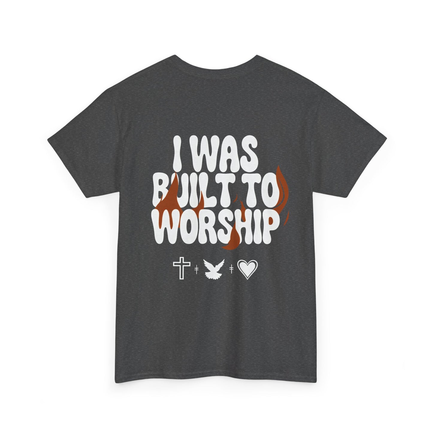 Worship Tee — "I Was Built to Worship" Christian Cross + Dove + Heart T‑Shirt