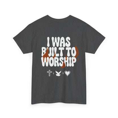 Worship Tee — "I Was Built to Worship" Christian Cross + Dove + Heart T‑Shirt