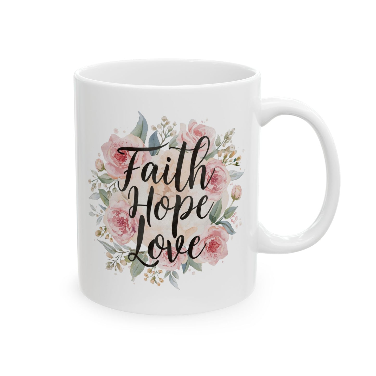 Floral Pink Roses Ceramic Mug — Elegant Botanical Coffee Cup (11oz & 15oz)