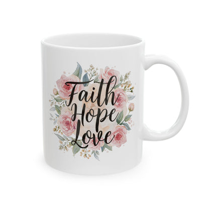 Floral Pink Roses Ceramic Mug — Elegant Botanical Coffee Cup (11oz & 15oz)