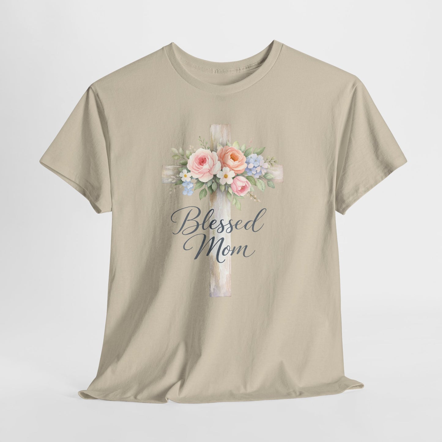 Blessed Mom Floral Cross T-Shirt