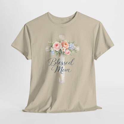 Blessed Mom Floral Cross T-Shirt