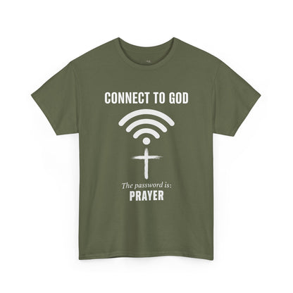 (UNISEX) Connect to God Prayer T-Shirt — Christian Faith Tee with Cross WiFi Design