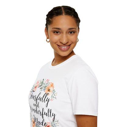 T-Shirt — "Fearfully and Wonderfully Made" Floral Inspirational Tee