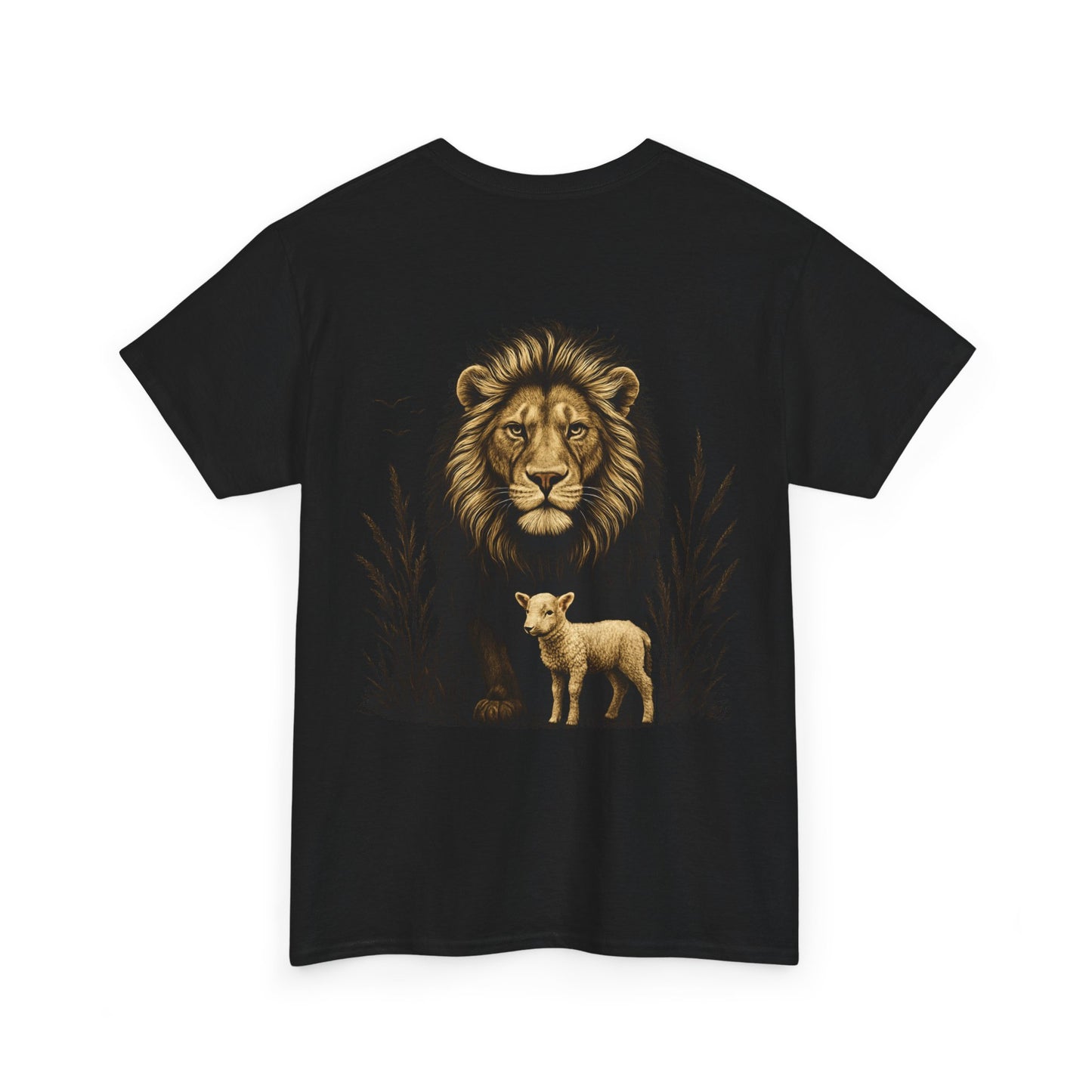 Lion and Lamb Graphic Tee — Protective Lion with Lamb Illustration