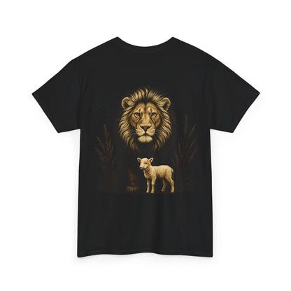 Lion and Lamb Graphic Tee — Protective Lion with Lamb Illustration