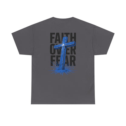 Faith Over Fear T-Shirt — BLUE Christian Cross Inspirational Tee