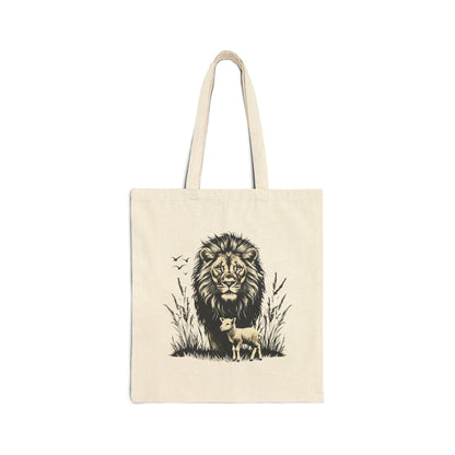 Lion and Lamb Canvas Tote Bag — Strength & Peace Eco-Friendly Tote