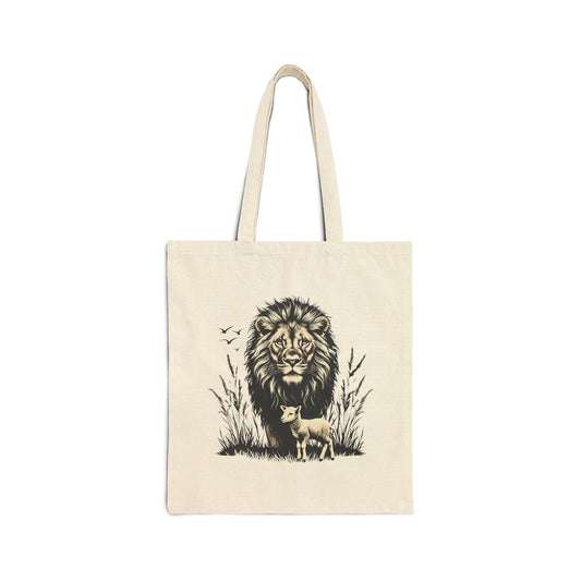 Lion and Lamb Canvas Tote Bag — Strength & Peace Eco-Friendly Tote