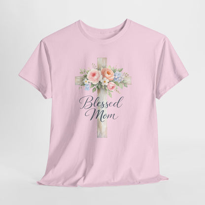 Blessed Mom Floral Cross T-Shirt