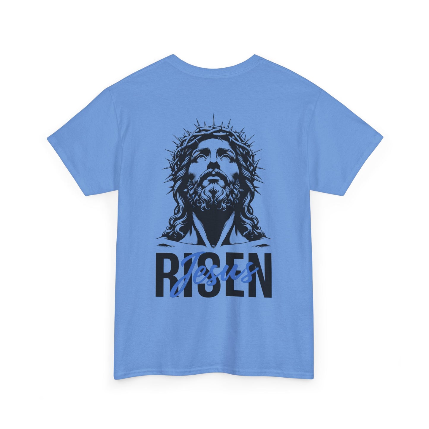 BLUE Risen Jesus Tee — Christian Easter Shirt with Crown of Thorns Design