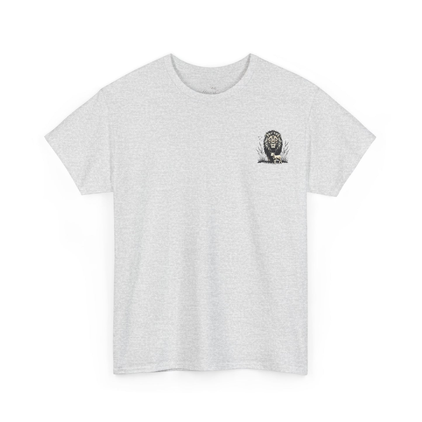 Lion and Lamb Graphic Tee — Protective Lion with Lamb Illustration
