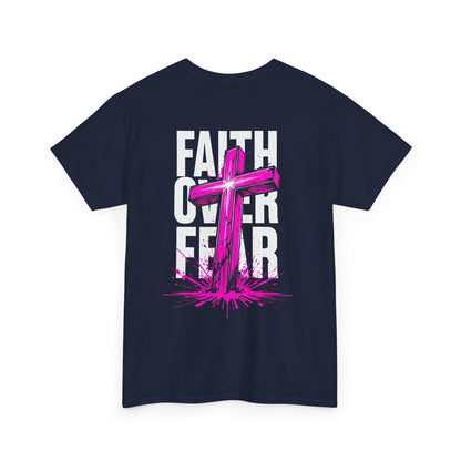 Faith Over Fear T‑Shirt — PINK Christian Cross Graphic Tee