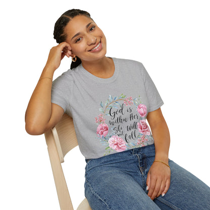 Floral Faith T-Shirt — "God Is Within Her She Will Not Fall" Inspirational Christian Tee