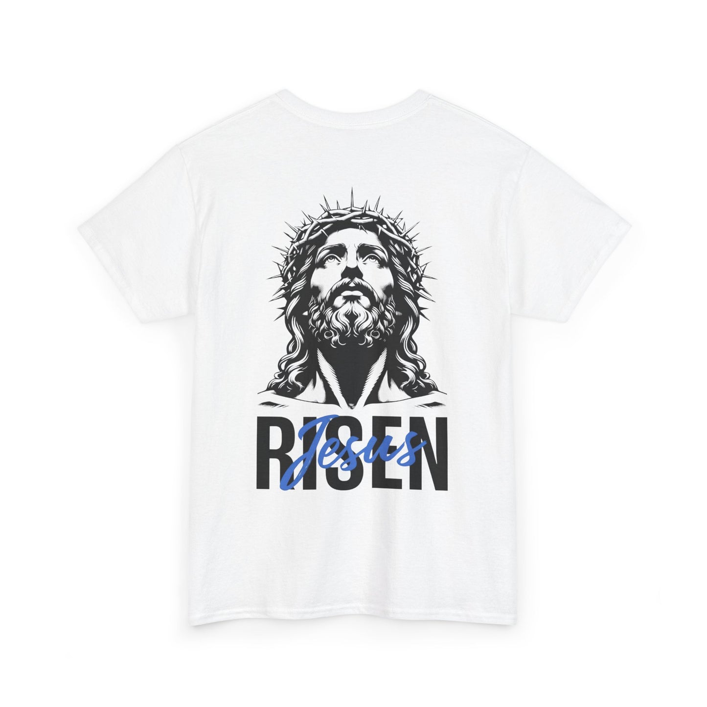 BLUE Risen Jesus Tee — Christian Easter Shirt with Crown of Thorns Design