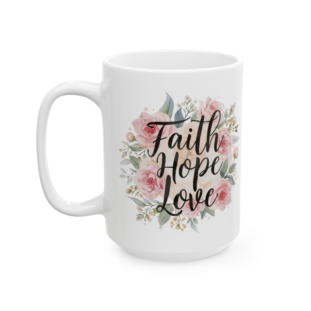 Floral Pink Roses Ceramic Mug — Elegant Botanical Coffee Cup (11oz & 15oz)