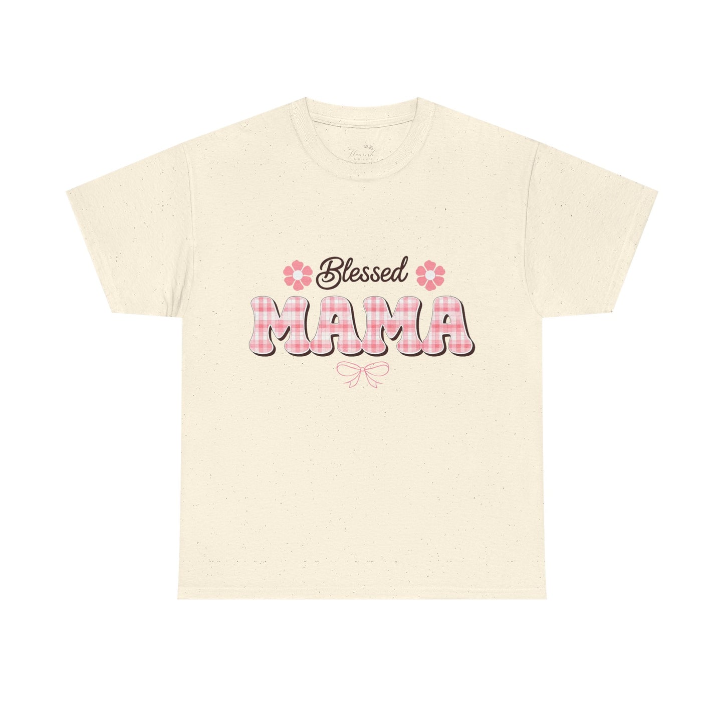 Blessed Mama Tee — Pink Plaid Mom Shirt