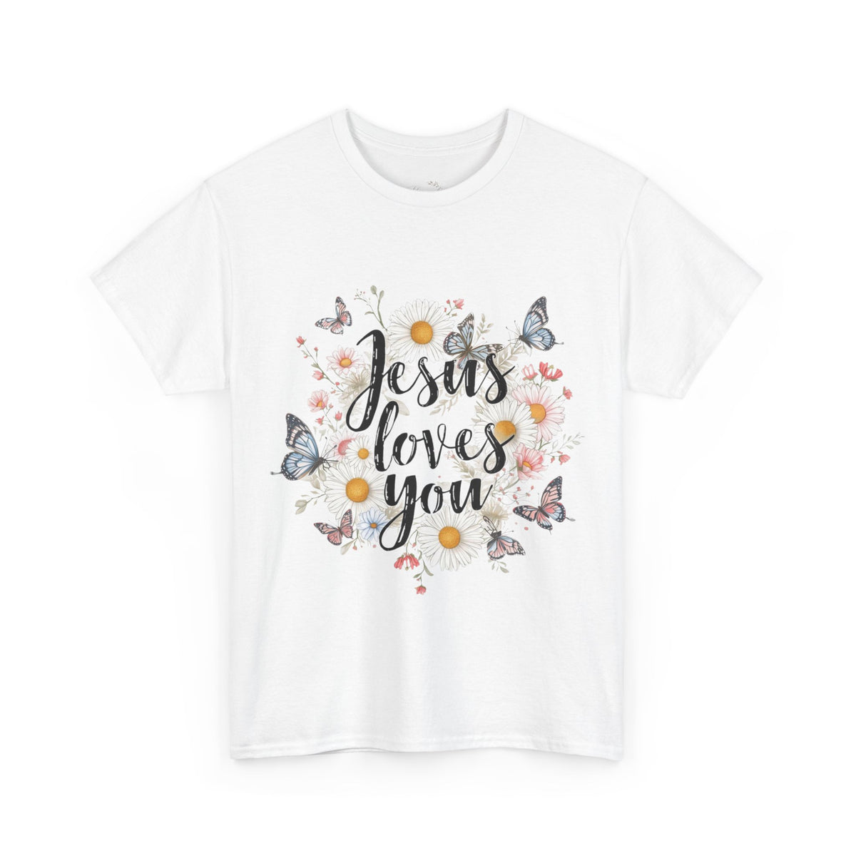 Christian T-Shirt — “Jesus Loves You” Floral Butterfly Tee