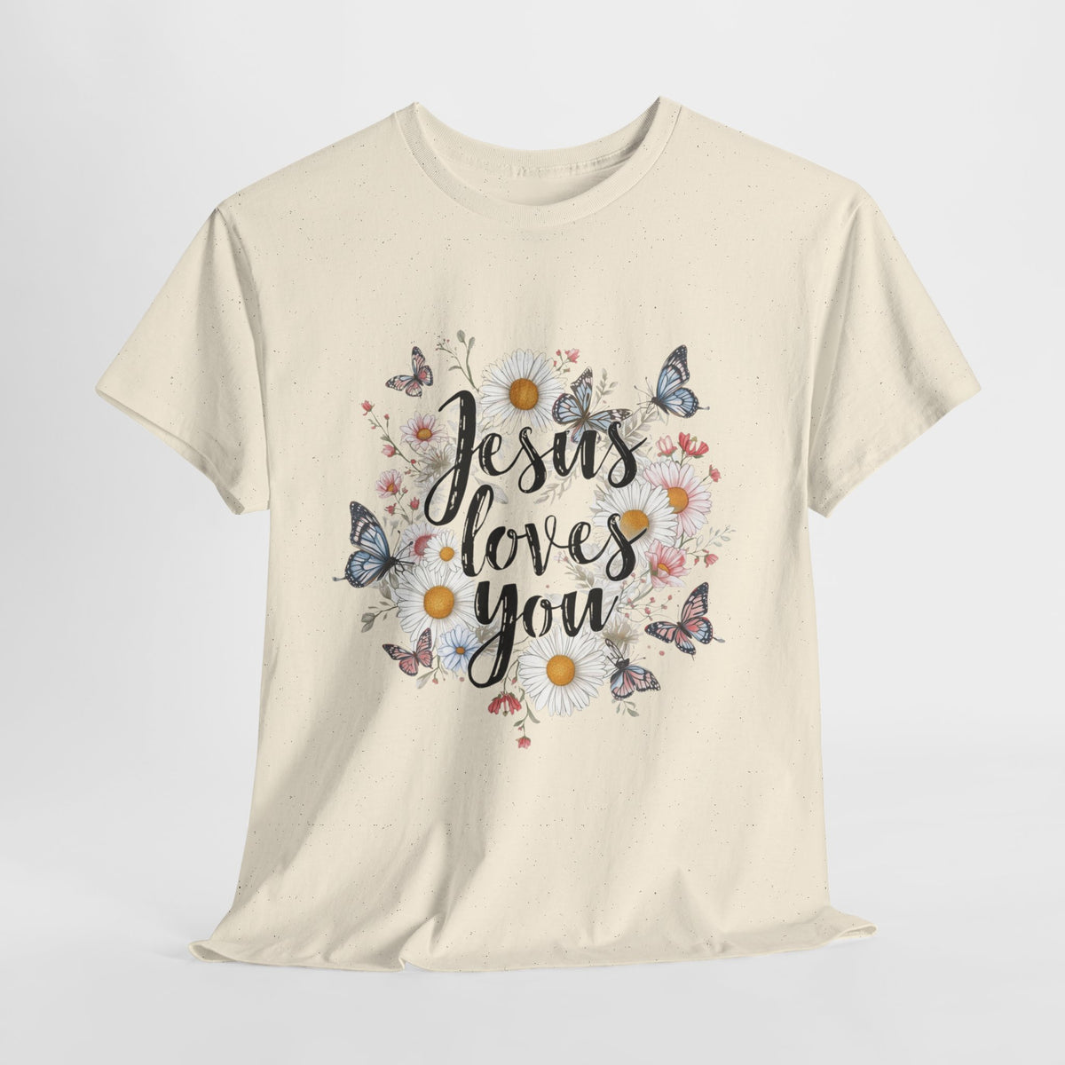 Christian T-Shirt — “Jesus Loves You” Floral Butterfly Tee