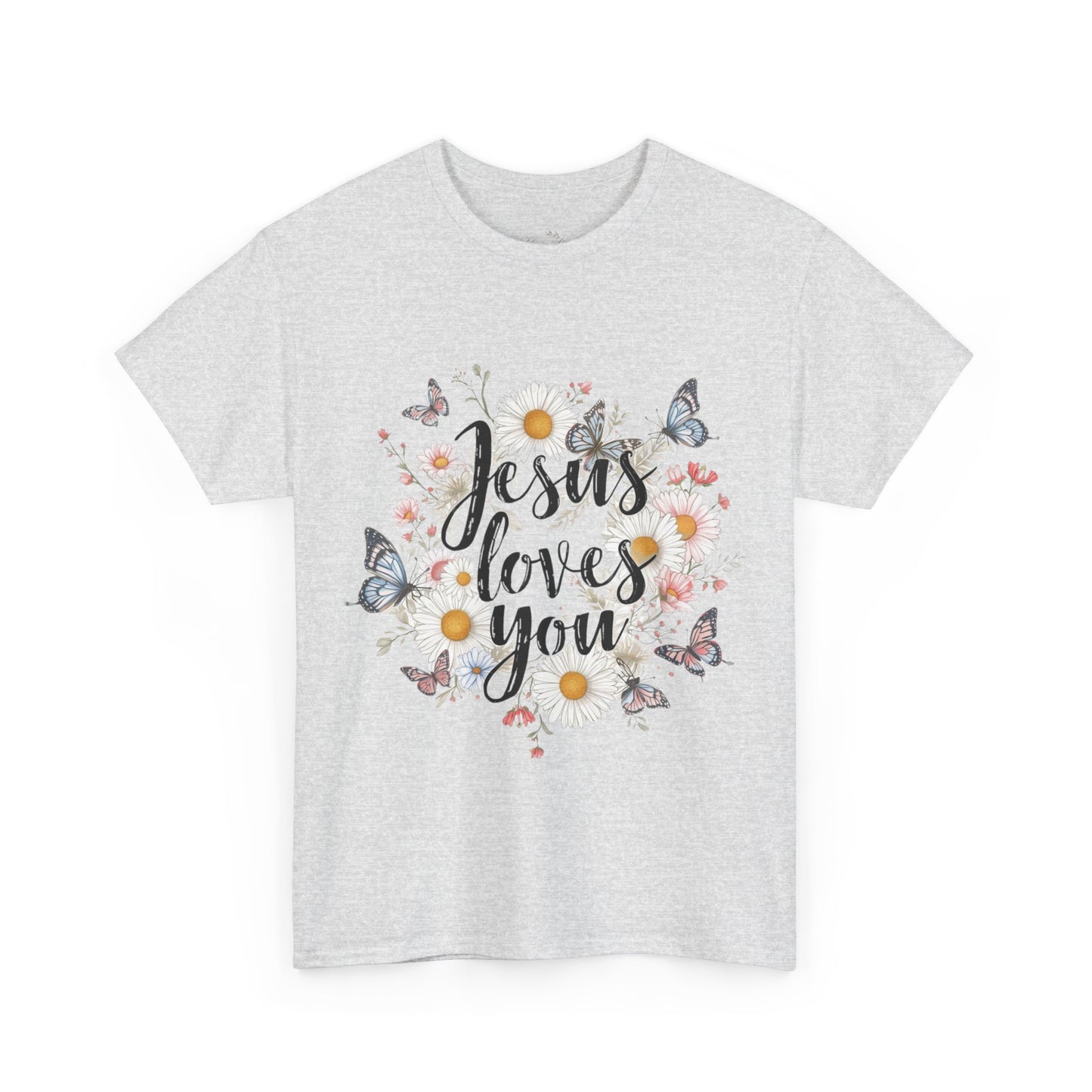 Christian T-Shirt — “Jesus Loves You” Floral Butterfly Tee