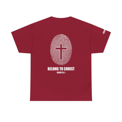 Belong to Christ T-Shirt — Christian Cross Fingerprint Tee (Isaiah 43:1)