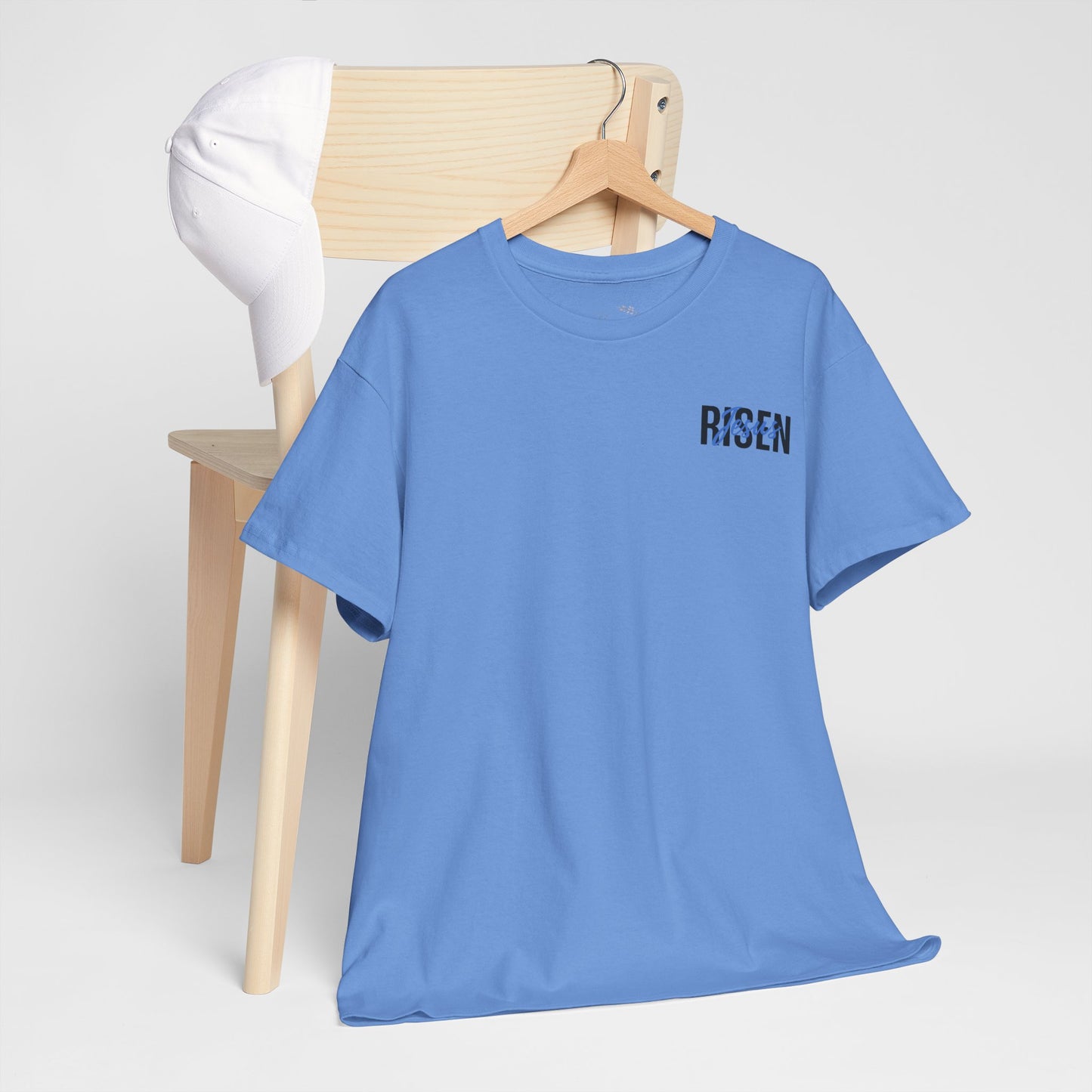 BLUE Risen Jesus Tee — Christian Easter Shirt with Crown of Thorns Design