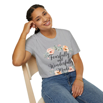 T-Shirt — "Fearfully and Wonderfully Made" Floral Inspirational Tee