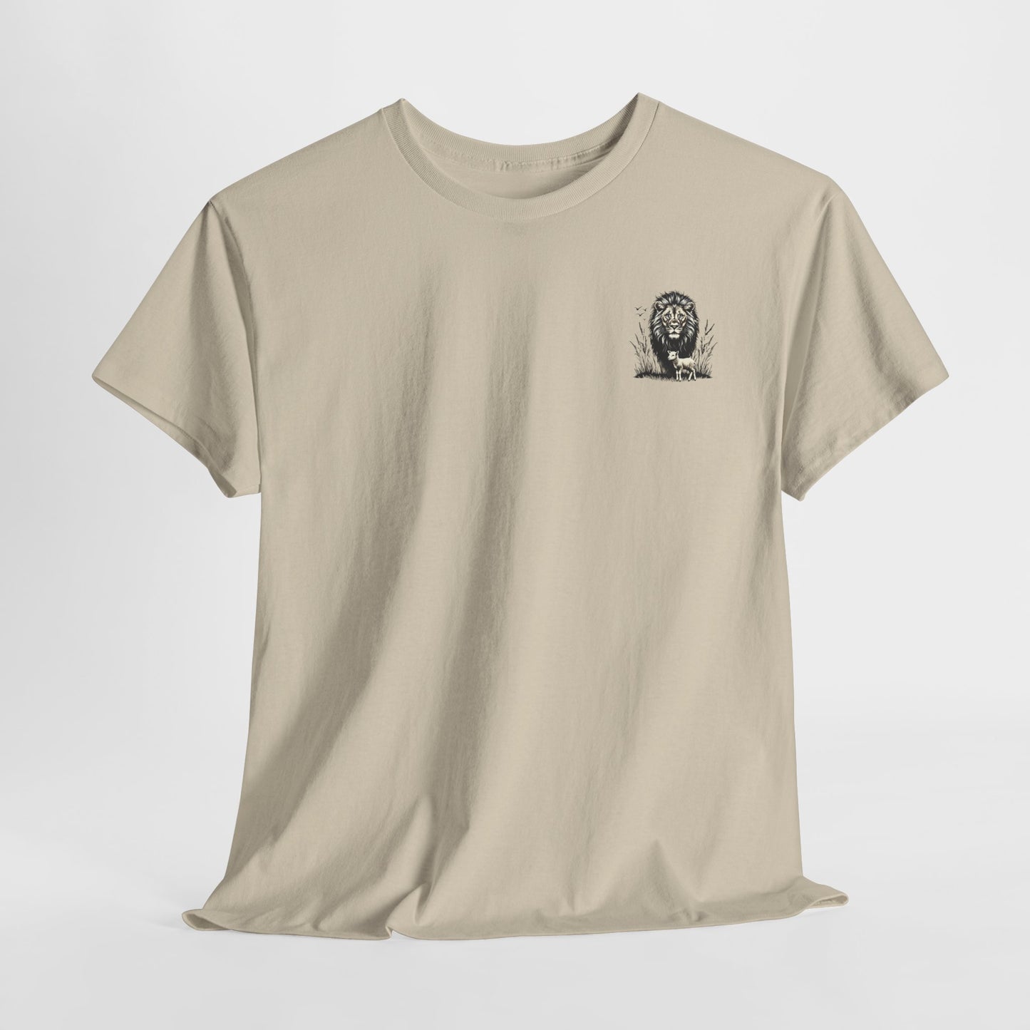 Lion and Lamb Graphic Tee — Protective Lion with Lamb Illustration
