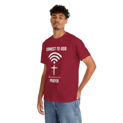 (UNISEX) Connect to God Prayer T-Shirt — Christian Faith Tee with Cross WiFi Design