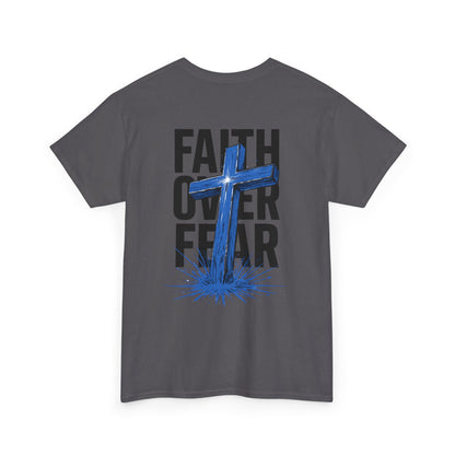 Faith Over Fear T-Shirt — BLUE Christian Cross Inspirational Tee