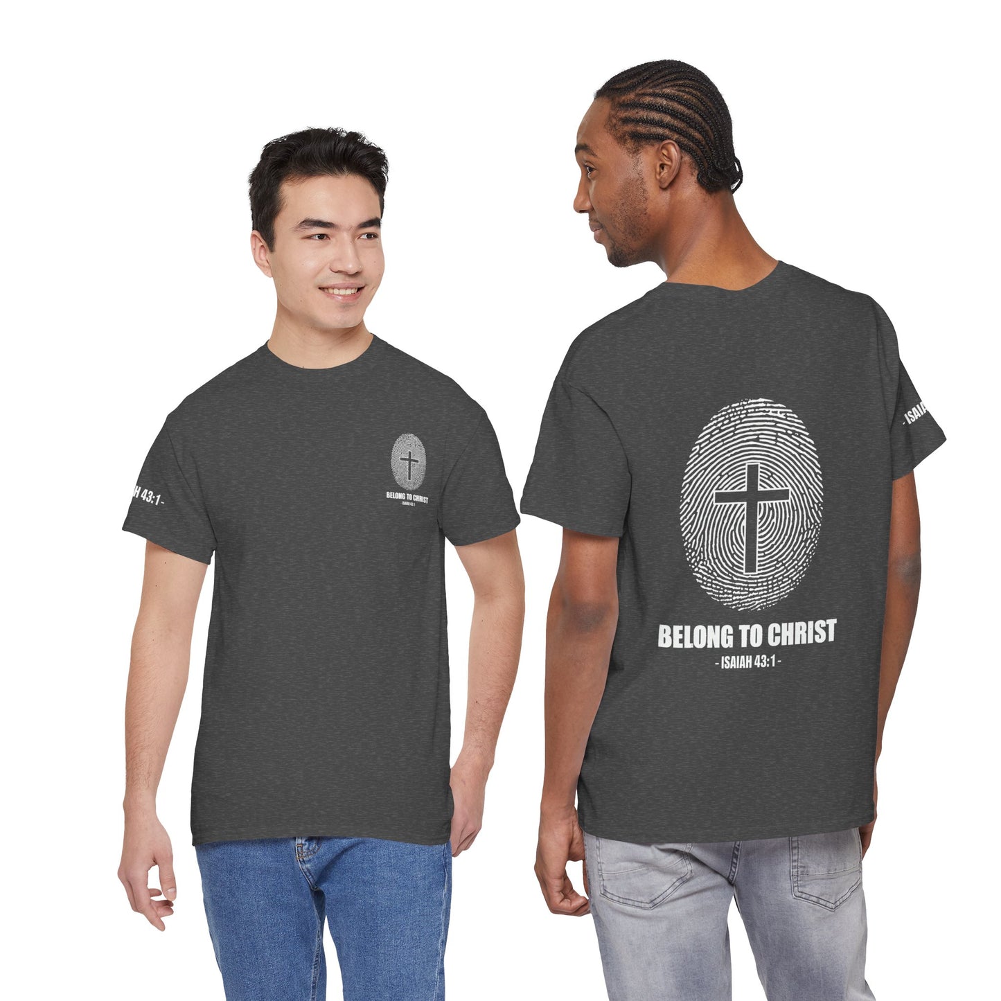 Belong to Christ T-Shirt — Christian Cross Fingerprint Tee (Isaiah 43:1)