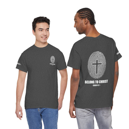 Belong to Christ T-Shirt — Christian Cross Fingerprint Tee (Isaiah 43:1)