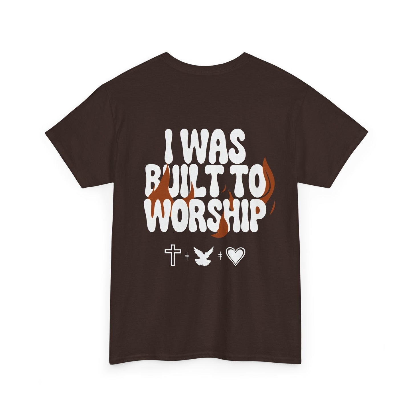 Worship Tee — "I Was Built to Worship" Christian Cross + Dove + Heart T‑Shirt