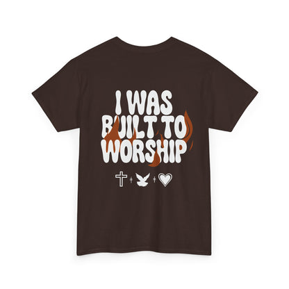 Worship Tee — "I Was Built to Worship" Christian Cross + Dove + Heart T‑Shirt