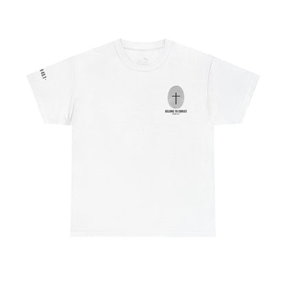 Belong to Christ T-Shirt — Christian Cross Fingerprint Tee (Isaiah 43:1)