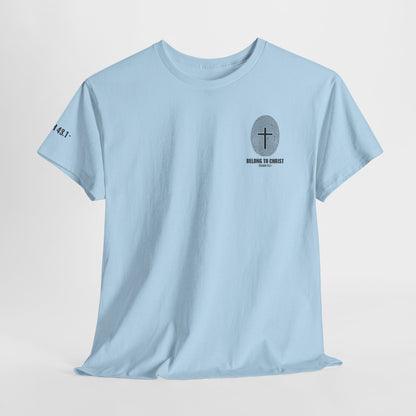 Belong to Christ T-Shirt — Christian Cross Fingerprint Tee (Isaiah 43:1)