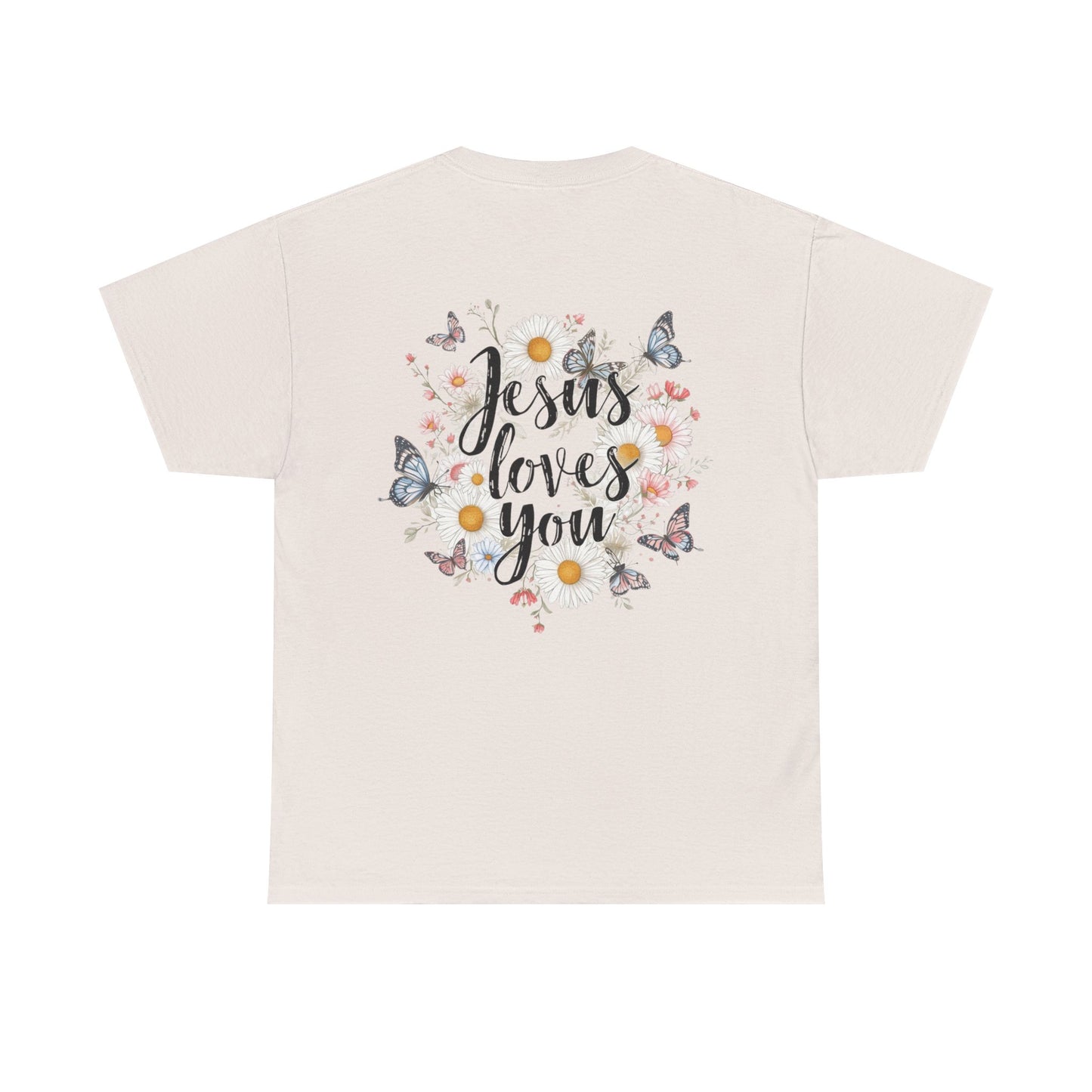 Christian T-Shirt — “Jesus Loves You” Floral Butterfly Tee