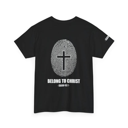 Belong to Christ T-Shirt — Christian Cross Fingerprint Tee (Isaiah 43:1)