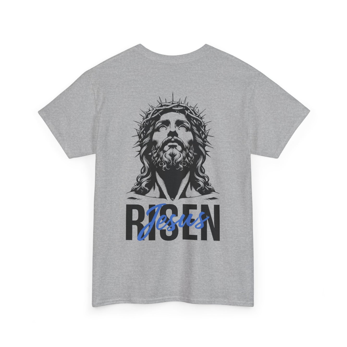 BLUE Risen Jesus Tee — Christian Easter Shirt with Crown of Thorns Design