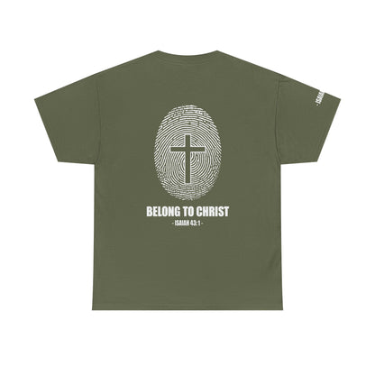 Belong to Christ T-Shirt — Christian Cross Fingerprint Tee (Isaiah 43:1)
