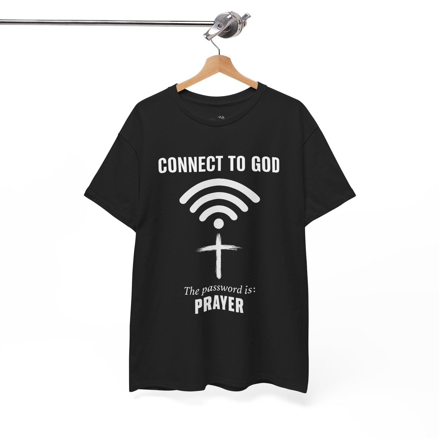 (UNISEX) Connect to God Prayer T-Shirt — Christian Faith Tee with Cross WiFi Design