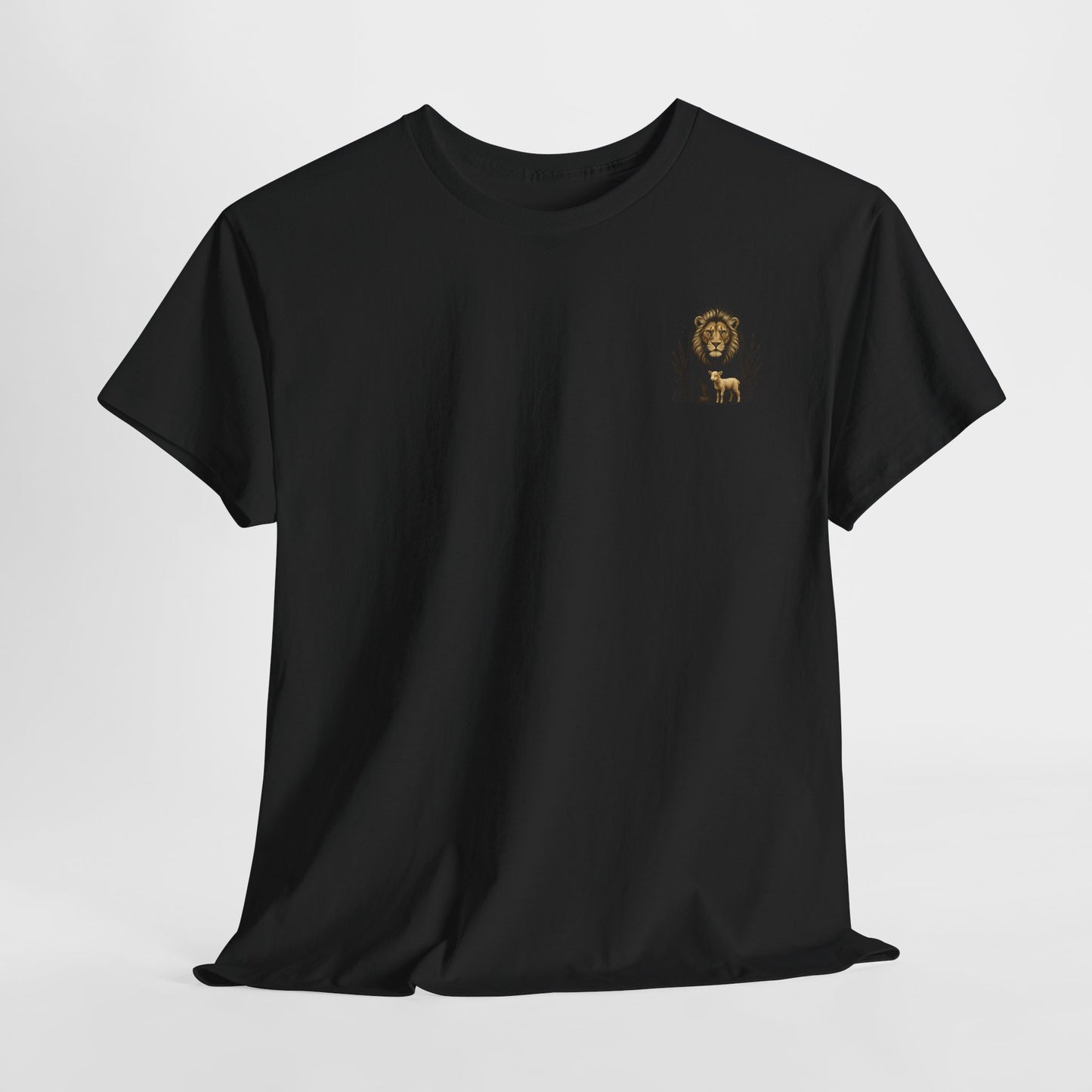 Lion and Lamb Graphic Tee — Protective Lion with Lamb Illustration