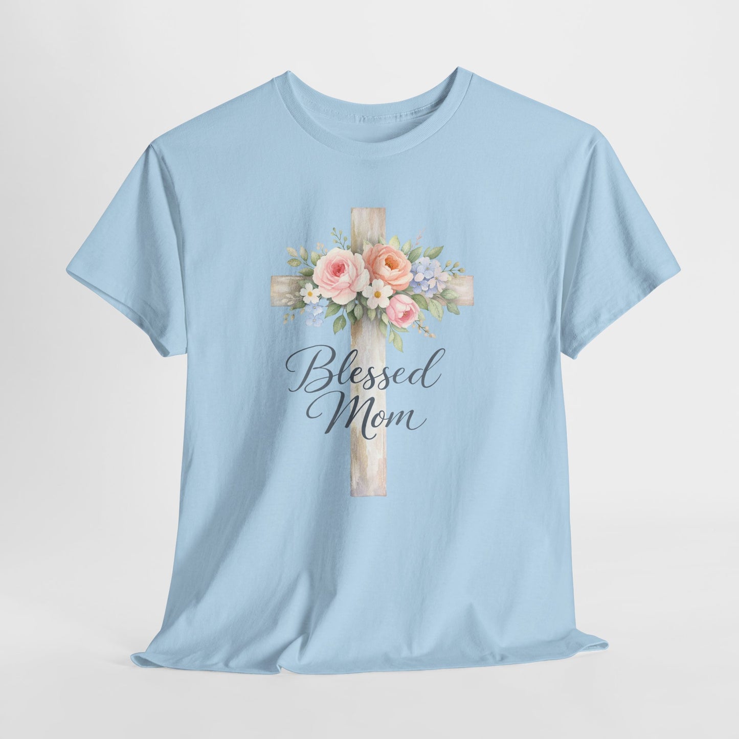 Blessed Mom Floral Cross T-Shirt