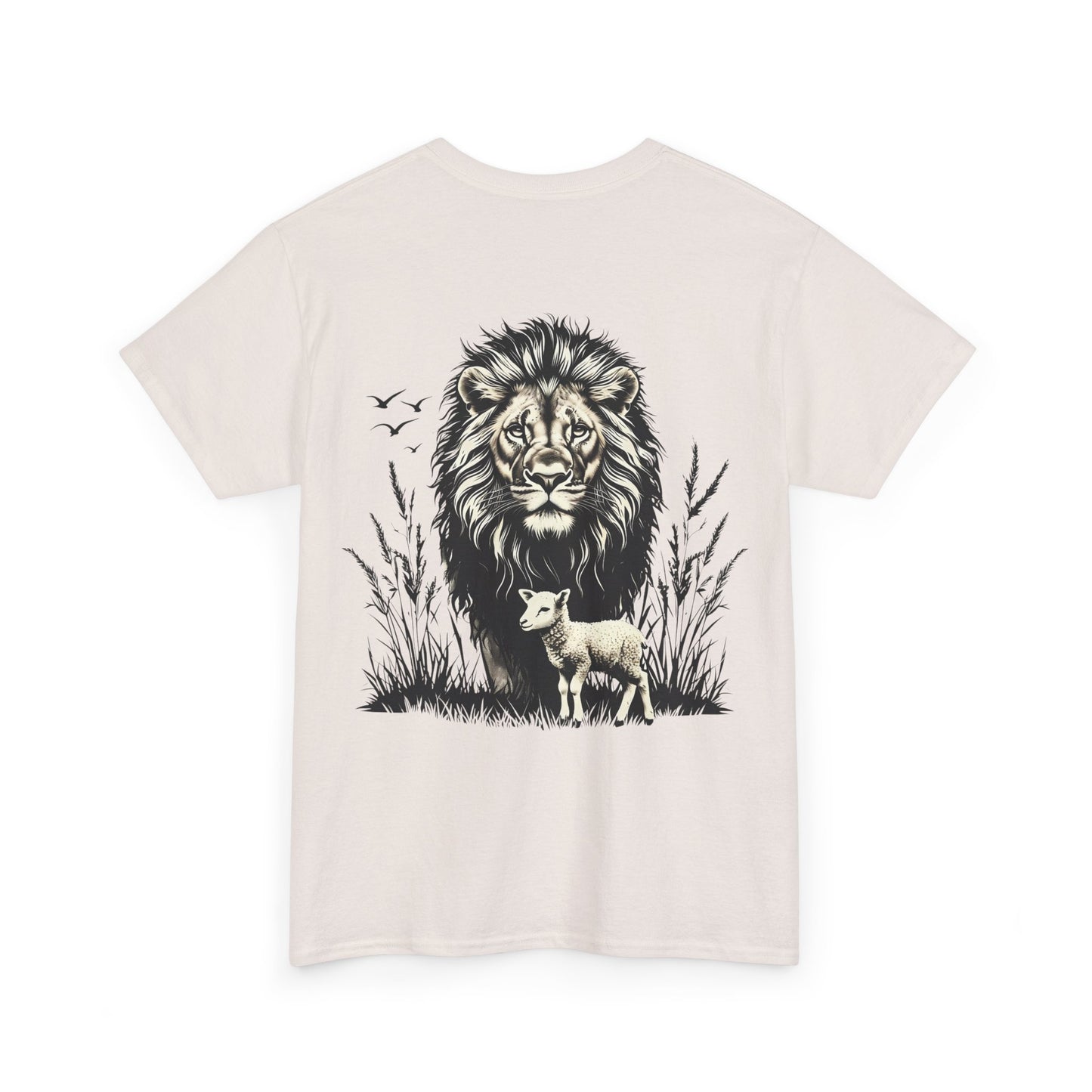 Lion and Lamb Graphic Tee — Protective Lion with Lamb Illustration
