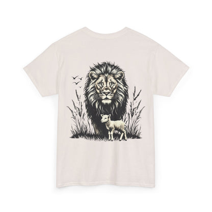 Lion and Lamb Graphic Tee — Protective Lion with Lamb Illustration
